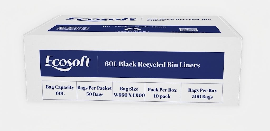 Ecosoft 60L Black Recycled Bin Liners